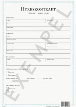 Blankett Hyreskontrakt lägenhet i andra hand