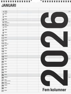 Familjekalender 2026 Black and white 5 kolumner