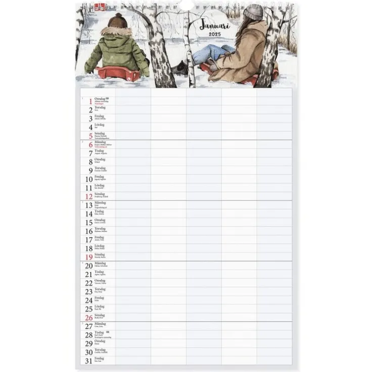 Familjekalender 2025 Design Kajsa Hagelin