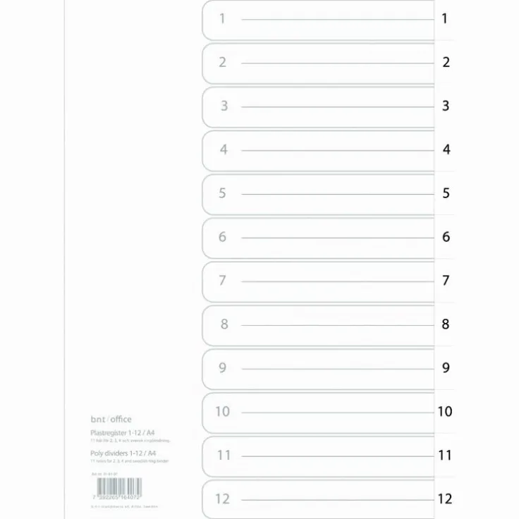 Register A4 1-12 plast grå